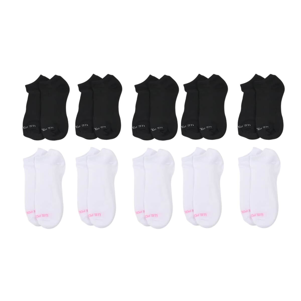 US POLO ASSN 10 Pairs Women's Low Cut Socks (Sizes 4-10) -White-Pink/Black image number 0