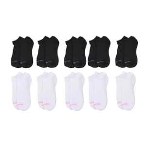 US POLO ASSN 10 Pairs Women's Low Cut Socks (Sizes 4-10) -White-Pink/Black