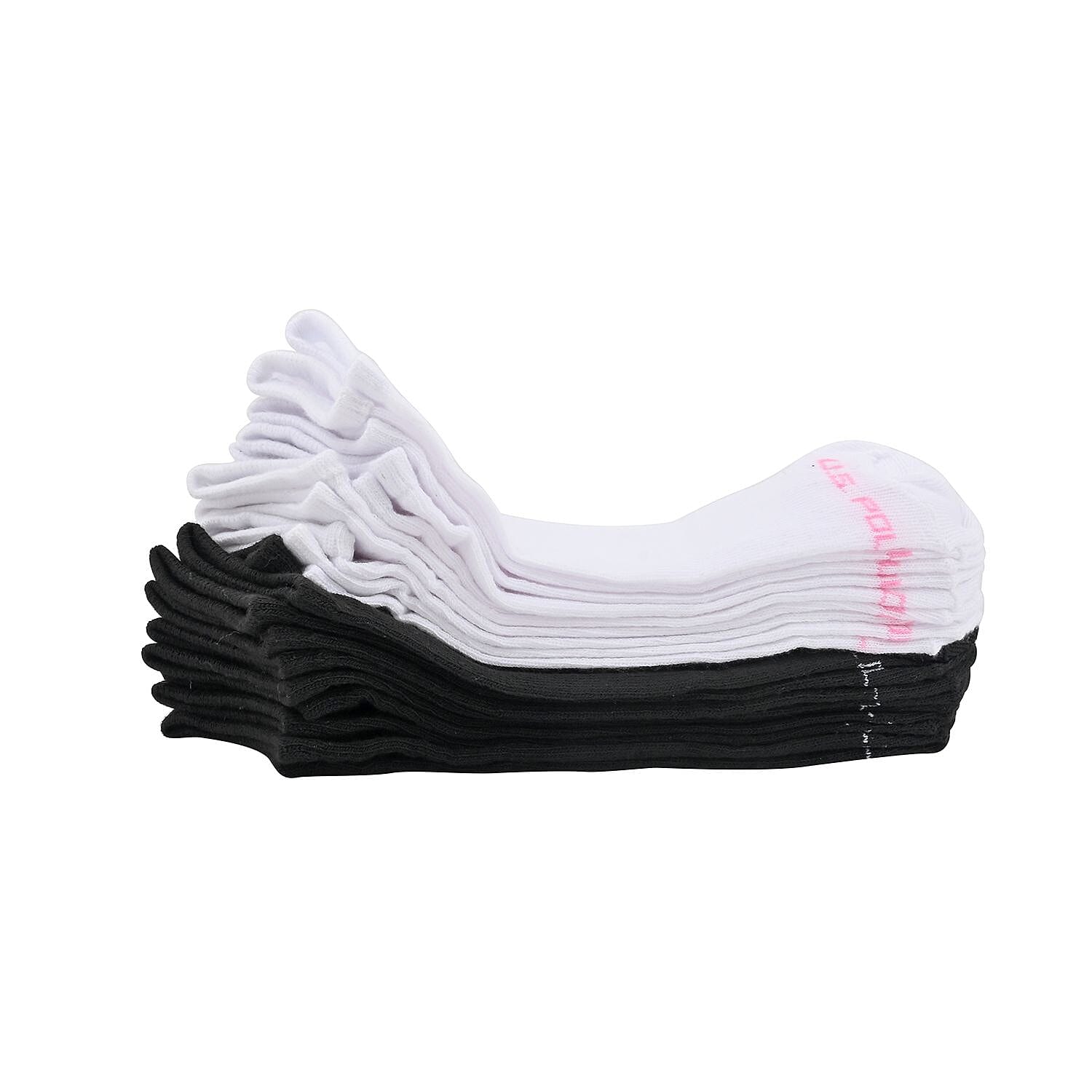 US POLO ASSN 10 Pairs Women's Low Cut Socks (Sizes 4-10) -White-Pink/Black