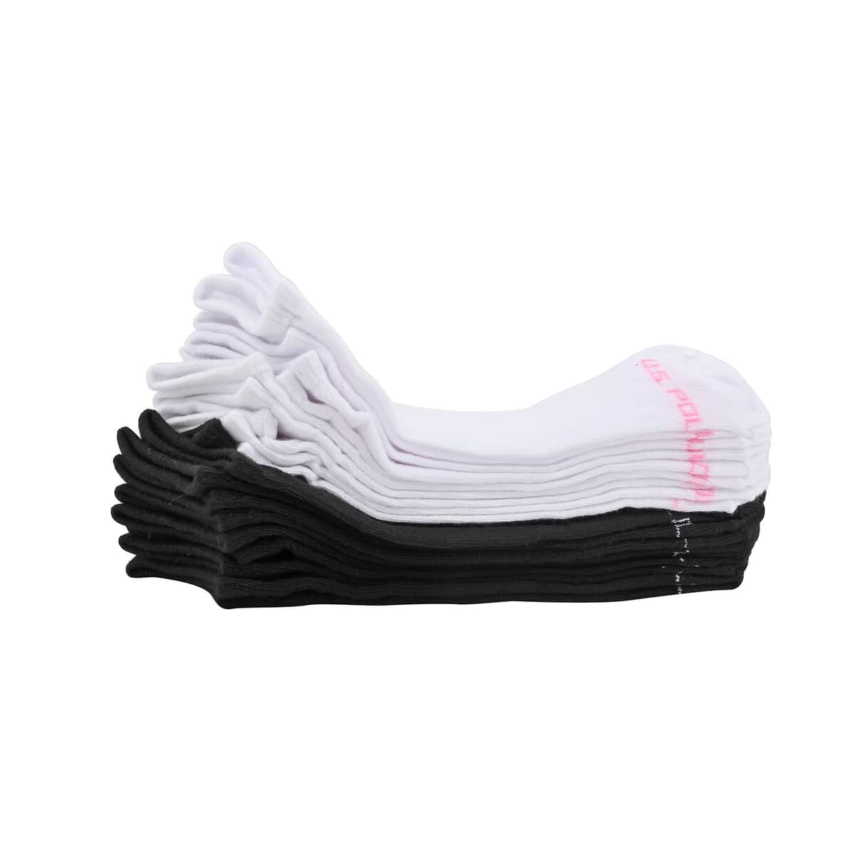 US POLO ASSN 10 Pairs Women's Low Cut Socks (Sizes 4-10) -White-Pink/Black image number 2
