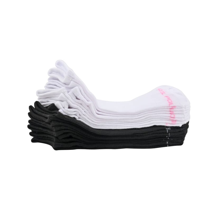 US POLO ASSN 10 Pairs Women's Low Cut Socks (Sizes 4-10) -White-Pink/Black