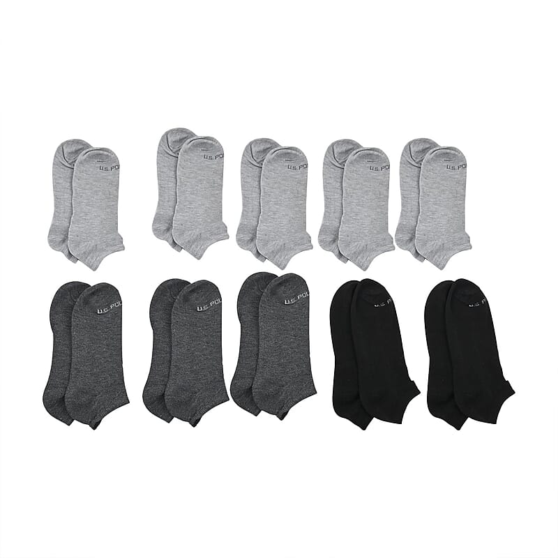 Closeout US POLO ASSN 10 Pairs Women's Low Cut Socks (Sizes 4-10) -Gray