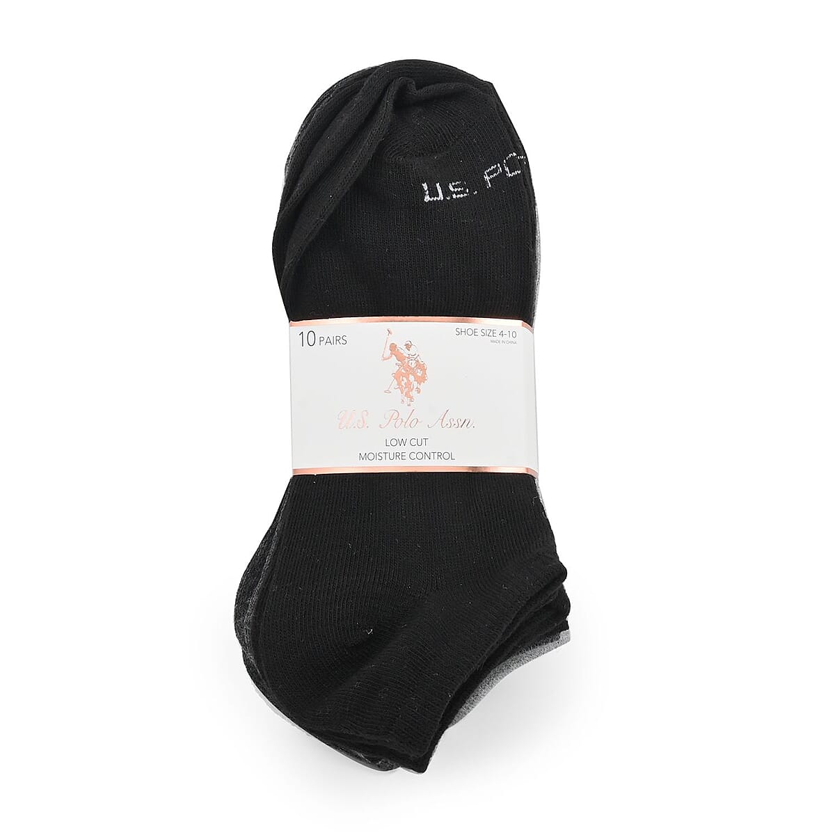 Closeout US POLO ASSN 10 Pairs Women's Low Cut Socks (Sizes 4-10) -Gray image number 1