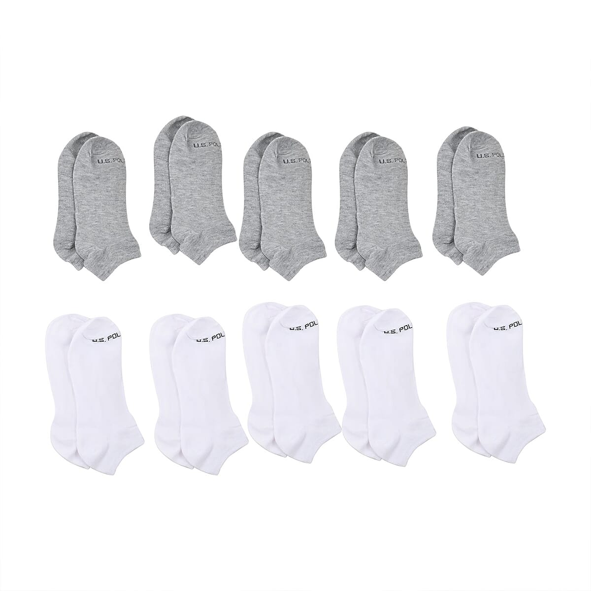Closeout US POLO ASSN 10 Pairs Women's Low Cut Socks (Sizes 4-10) -Gray/White image number 0