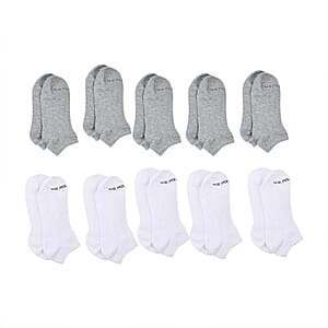 Closeout US POLO ASSN 10 Pairs Women's Low Cut Socks (Sizes 4-10) -Gray/White