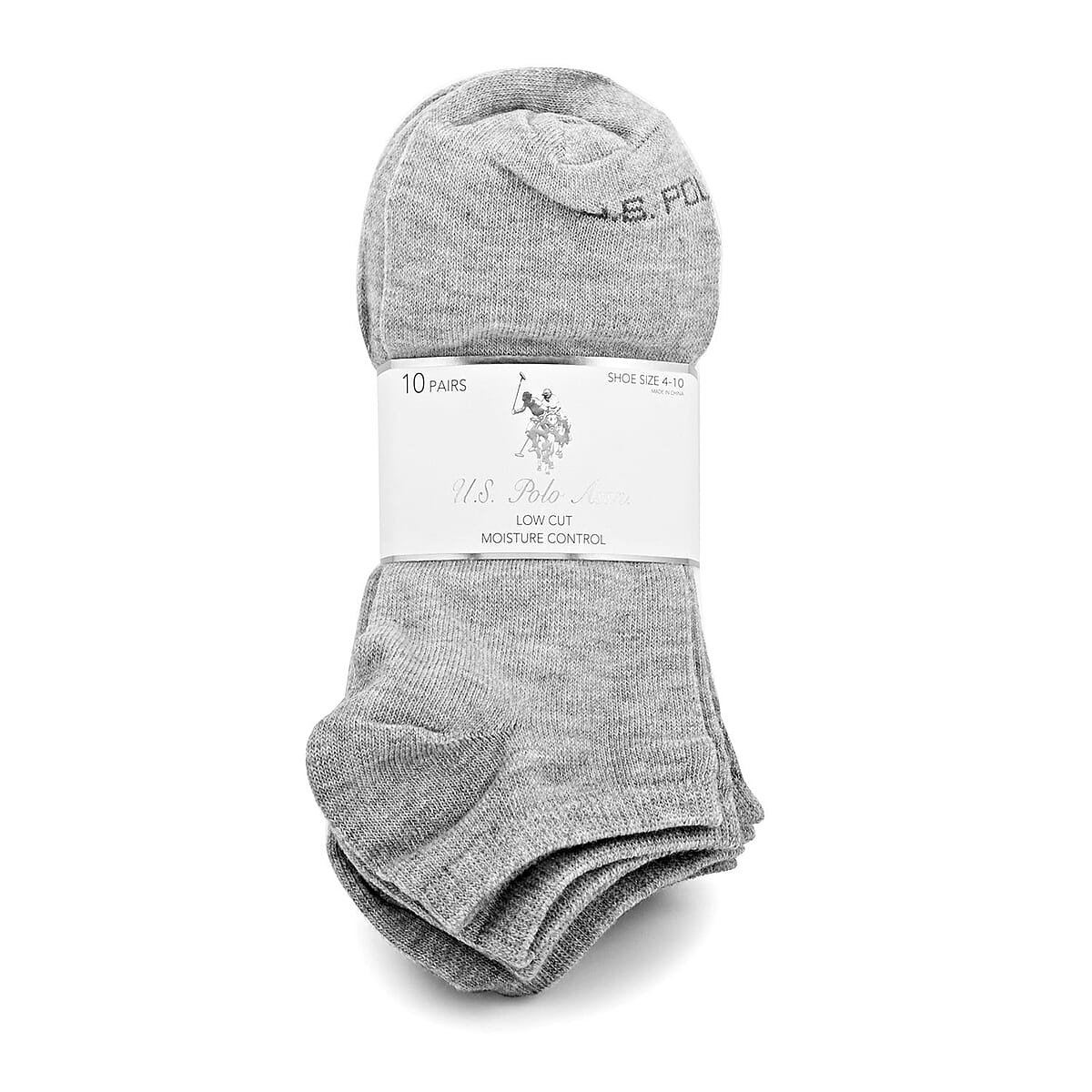 Closeout US POLO ASSN 10 Pairs Women's Low Cut Socks (Sizes 4-10) -Gray/White image number 1