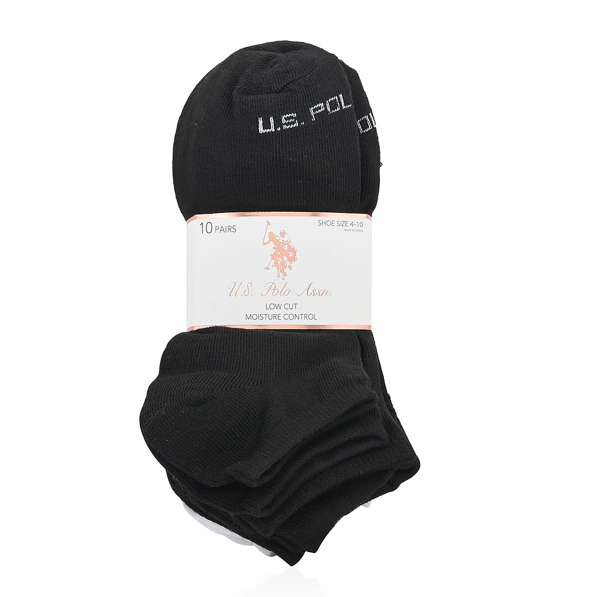 US POLO ASSN 10 Pairs Women's Low Cut Socks (Sizes 4-10) -Black/White image number 1