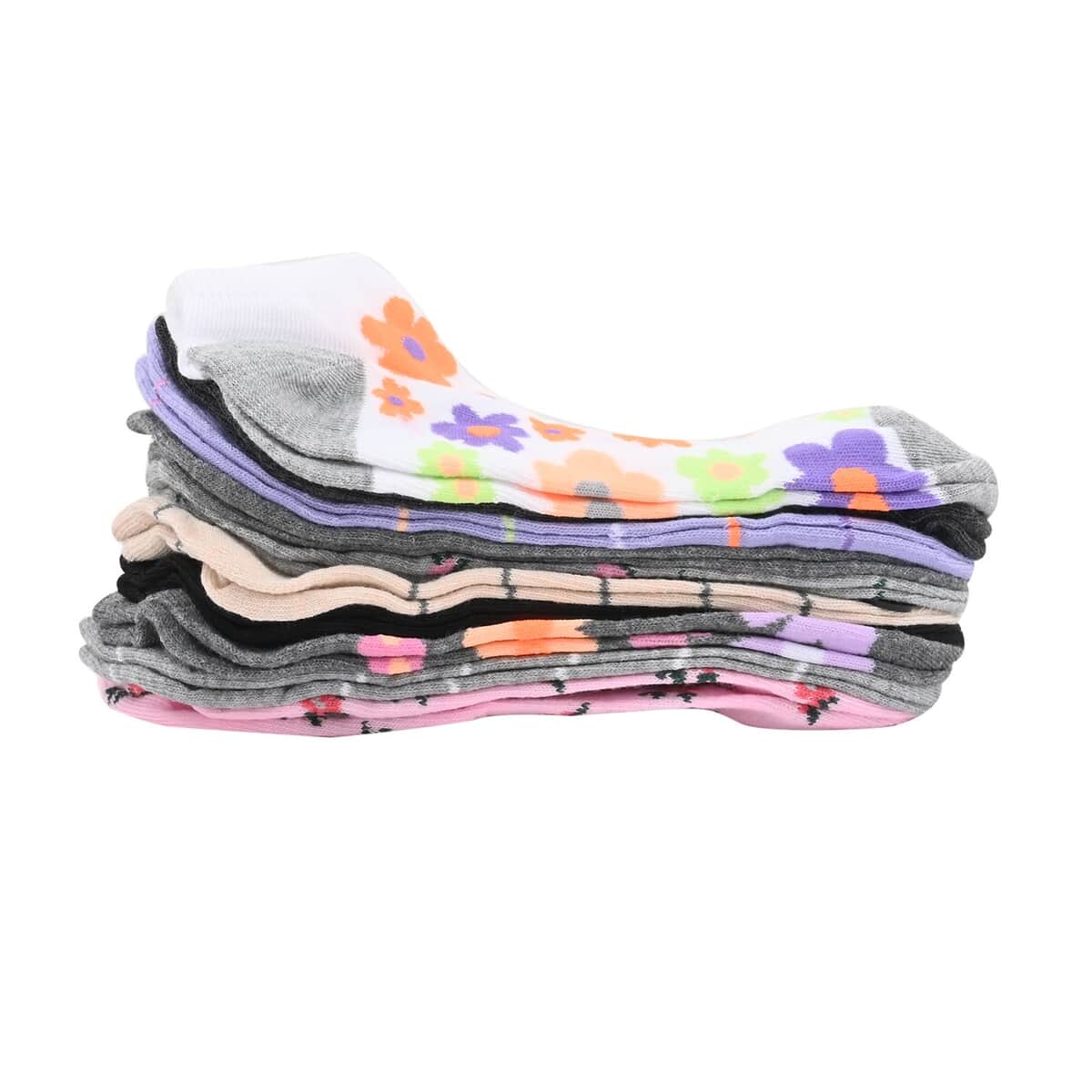 XOXO 10 Pairs Women's Low Cut Floral & Stripe Socks (Sizes 4-10) -Dark Gray/Pink image number 2