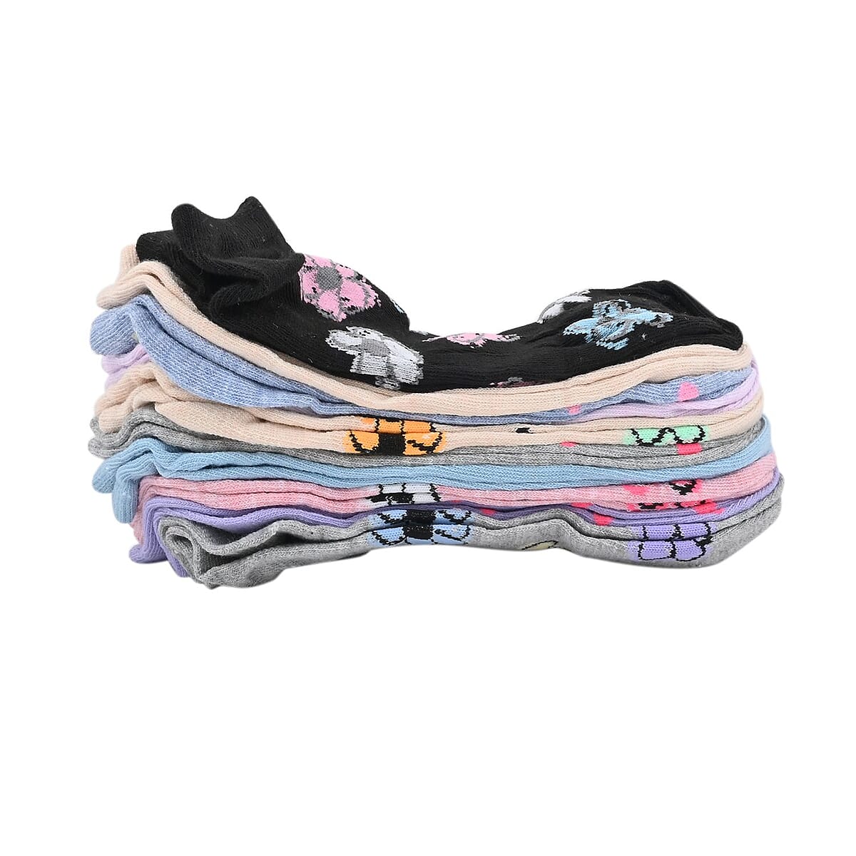 Closeout XOXO 10 Pairs Women's Low Cut Dots & Floral Socks (Sizes 4-10) - Gray/Beige image number 2