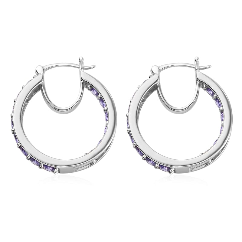Karis Simulated Purple Diamond Inside Out Hoop Earrings in Platinum Bond 8.35 ctw