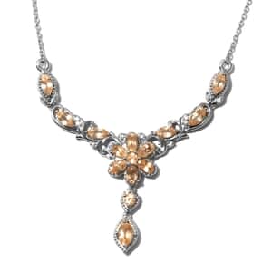 Ceylon Imperial Garnet and White Zircon Cluster Necklace 18 Inches in Platinum Over Sterling Silver 4.30 ctw