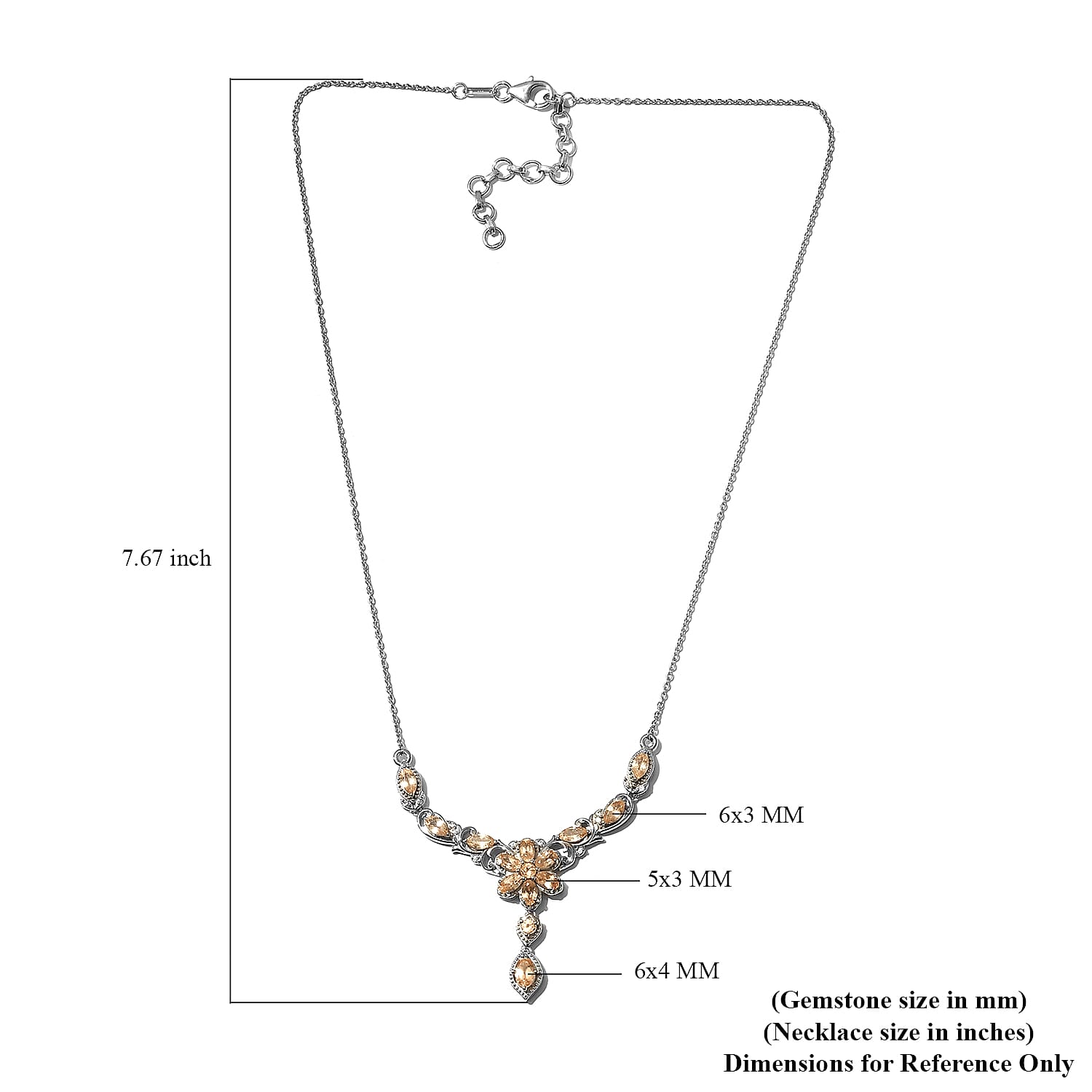 Ceylon Imperial Garnet and White Zircon Cluster Necklace 18 Inches in Platinum Over Sterling Silver 4.30 ctw