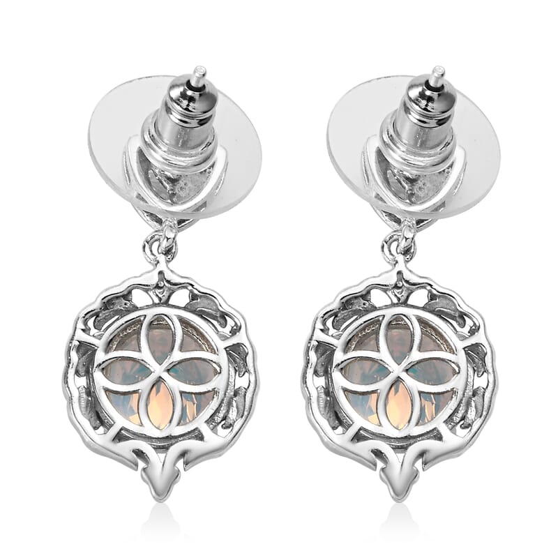 Mercury Mystic Topaz and White Zircon Dangling Earrings in Platinum Over Sterling Silver 7.40 ctw