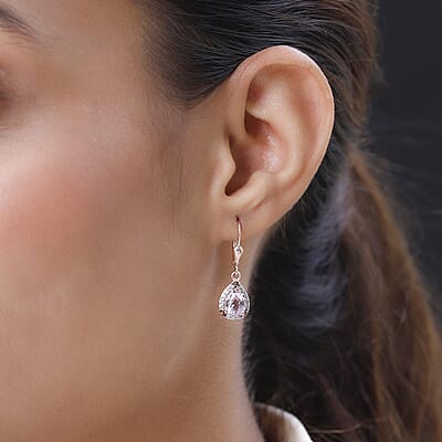Martha Rocha Kunzite, Brown and White Zircon Solitaire Lever Back Earring in Vermeil Rose Gold Sterling Silver 3.50 ctw