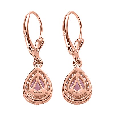Martha Rocha Kunzite, Brown and White Zircon Solitaire Lever Back Earring in Vermeil Rose Gold Sterling Silver 3.50 ctw