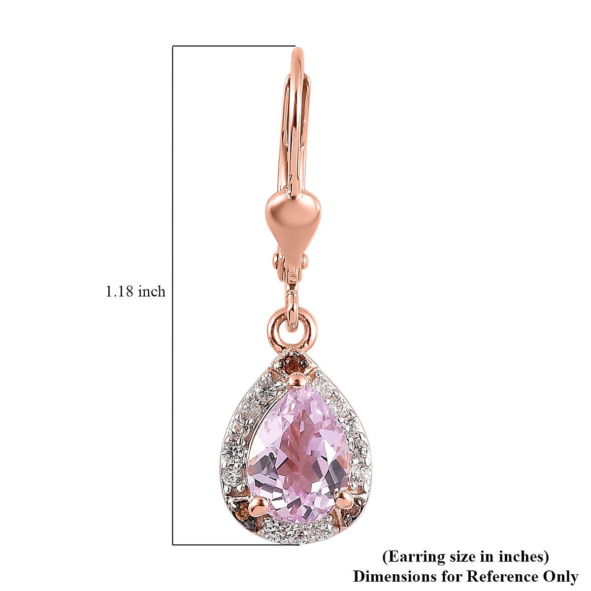 Martha Rocha Kunzite, Brown and White Zircon Solitaire Lever Back Earring in Vermeil Rose Gold Sterling Silver 3.50 ctw