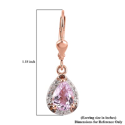 Martha Rocha Kunzite, Brown and White Zircon Solitaire Lever Back Earring in Vermeil Rose Gold Sterling Silver 3.50 ctw