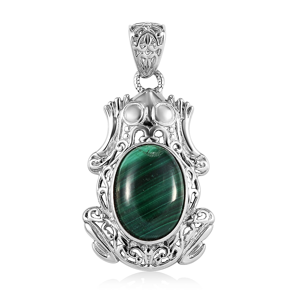 African Malachite Solitaire Pendant without Chain in Platinum Over Copper with Magnet 13.25 ctw