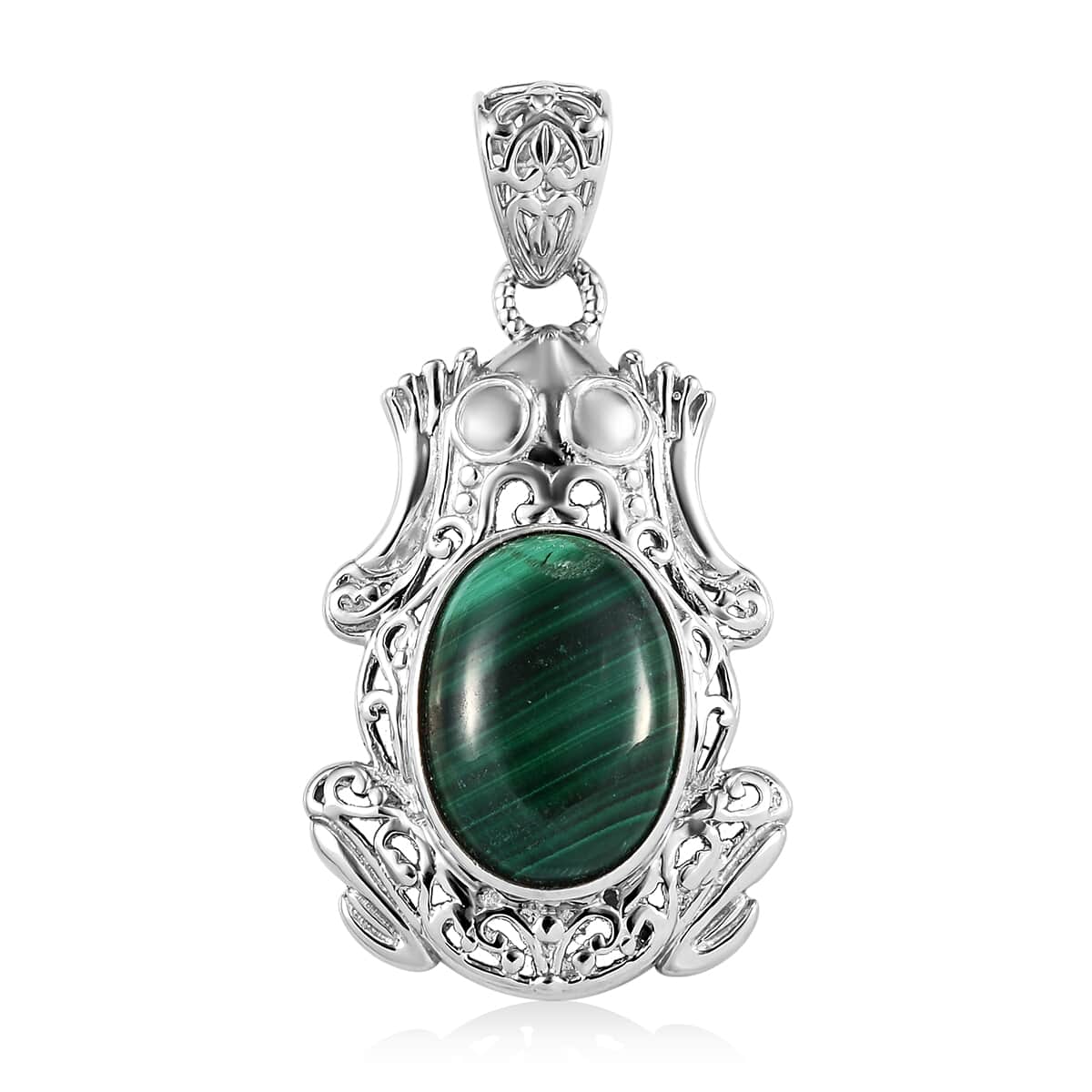 African Malachite Solitaire Pendant in Platinum Over Copper with Magnet 13.25 ctw image number 0