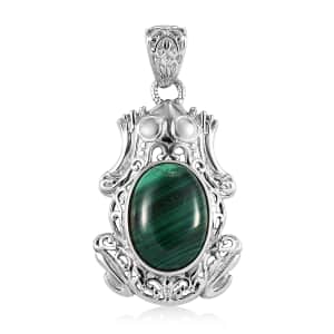 African Malachite Solitaire Pendant in Platinum Over Copper with Magnet 13.25 ctw