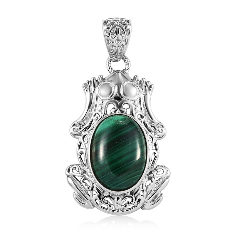 African Malachite Solitaire Pendant without Chain in Platinum Over Copper with Magnet 13.25 ctw