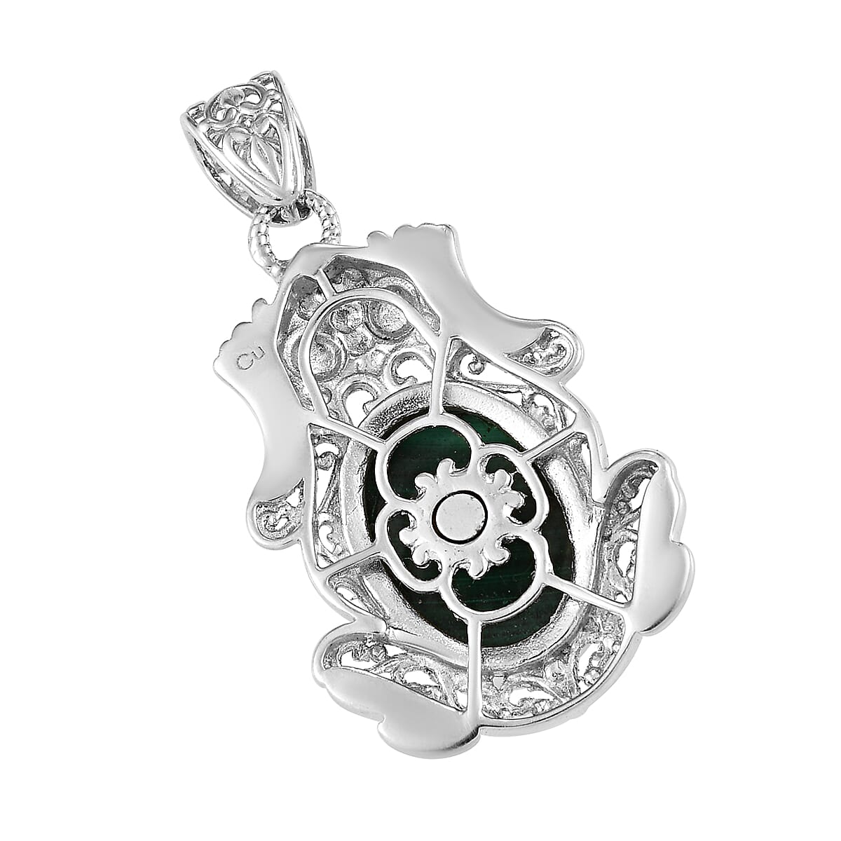 African Malachite Solitaire Pendant without Chain in Platinum Over Copper with Magnet 13.25 ctw