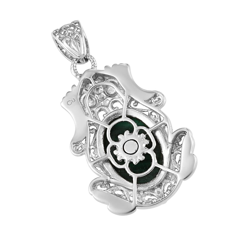 African Malachite Solitaire Pendant without Chain in Platinum Over Copper with Magnet 13.25 ctw
