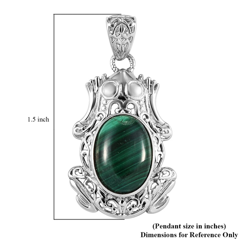 African Malachite Solitaire Pendant without Chain in Platinum Over Copper with Magnet 13.25 ctw