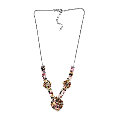 Multi-Tourmaline Cluster Necklace 18 Inches in Platinum Over Sterling Silver 25.85 ctw