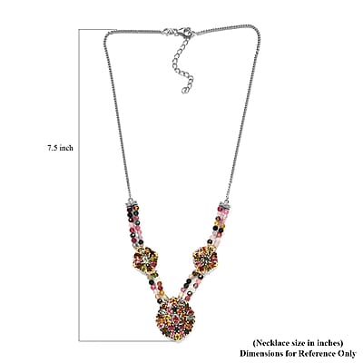 Multi-Tourmaline Cluster Necklace 18 Inches in Platinum Over Sterling Silver 25.85 ctw
