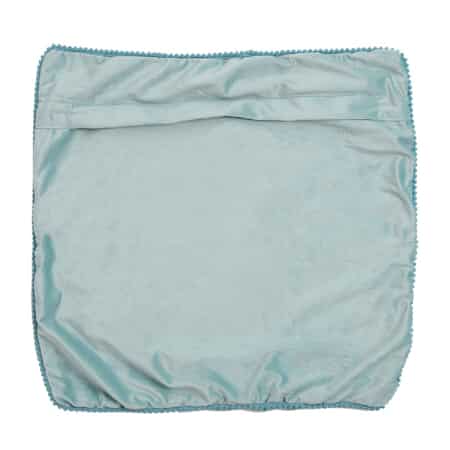 Set of 2 Blue Solid Velvet Cushion Cover with Pom Pom (18"x18") image number 3