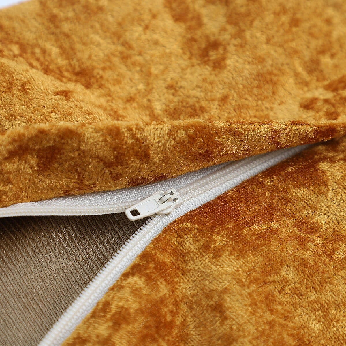 Set of 2 Light Orange Solid Velvet Cushion Cover with Pom Pom image number 4