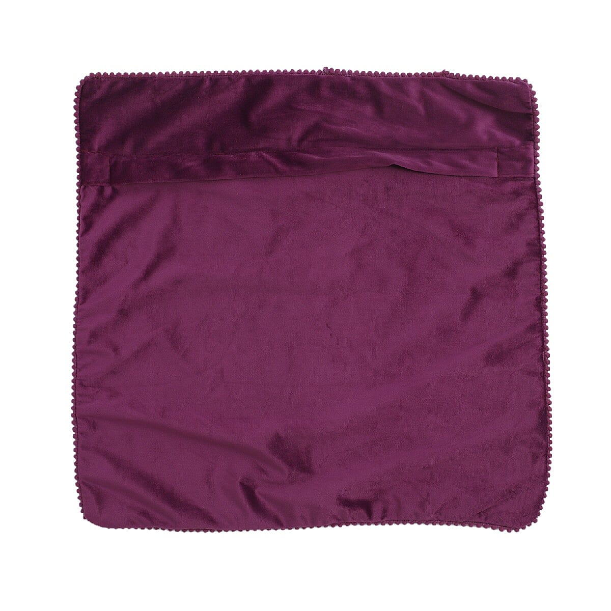 Set of 2 Purple Solid Velvet Cushion Cover with Pom Pom