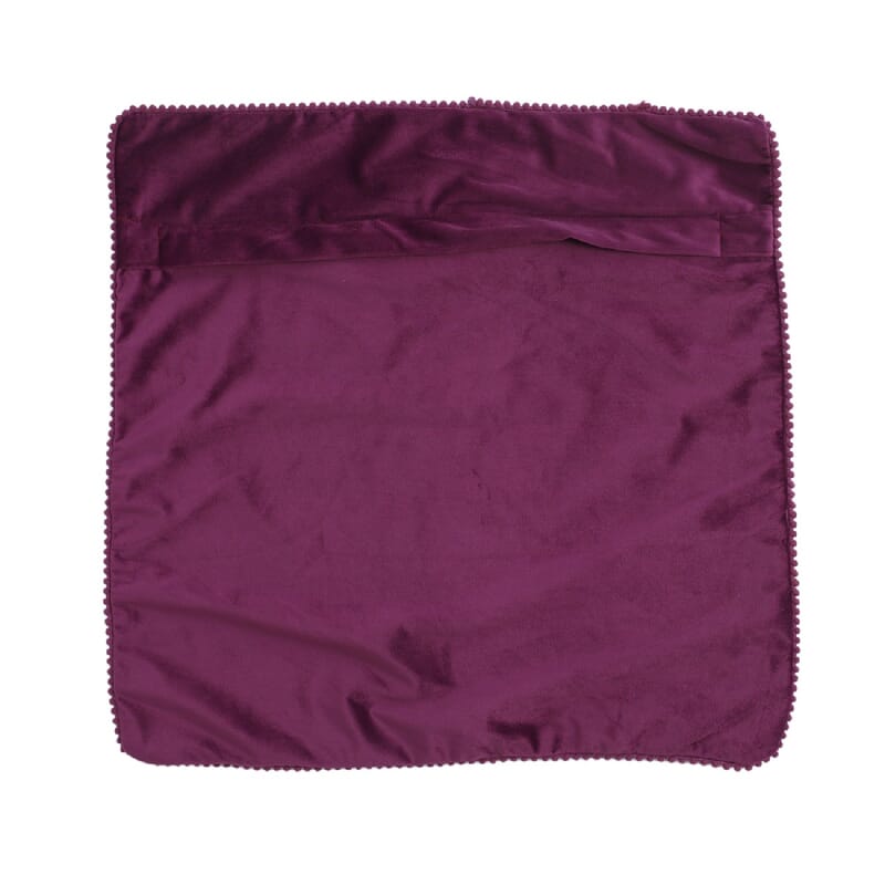Set of 2 Purple Solid Velvet Cushion Cover with Pom Pom
