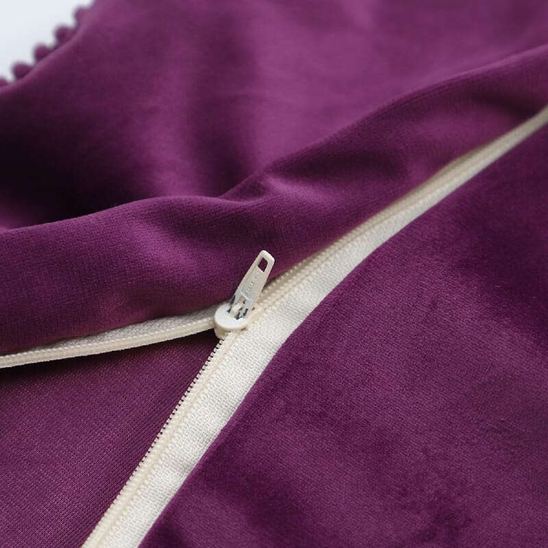Set of 2 Purple Solid Velvet Cushion Cover with Pom Pom