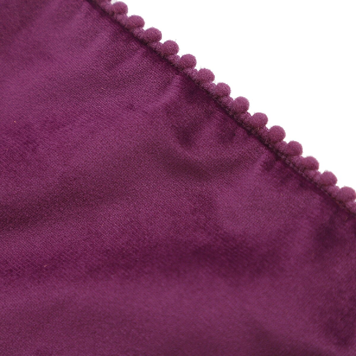 Set of 2 Purple Solid Velvet Cushion Cover with Pom Pom