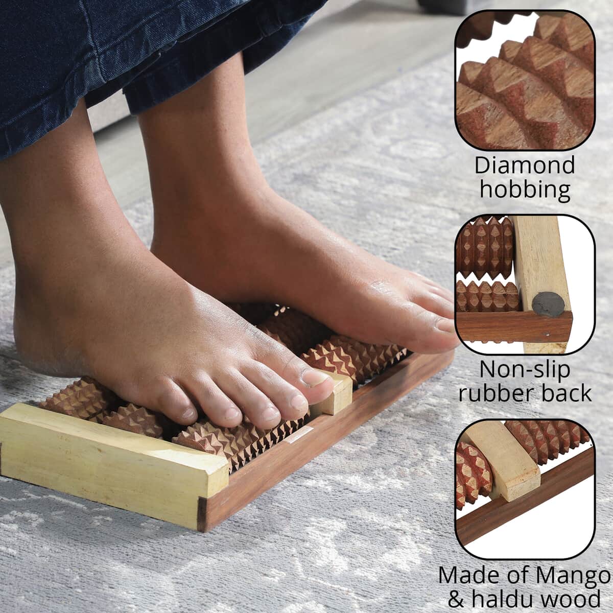 Handcrafted Stem and Mango Wooden Foot Massager with 6 Rods image number 2