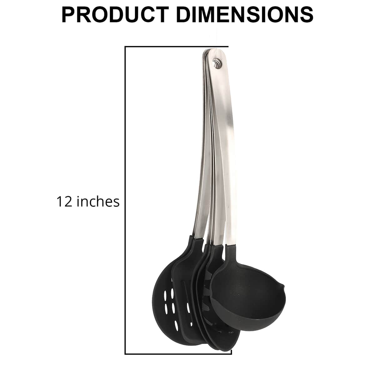 Set of 6 Stainless Steel with Nylon on The Top Laddle, Spaghetti Spoon, Slotted Turner, Slotted Spoon, Basting Spoon, Skimmer image number 3