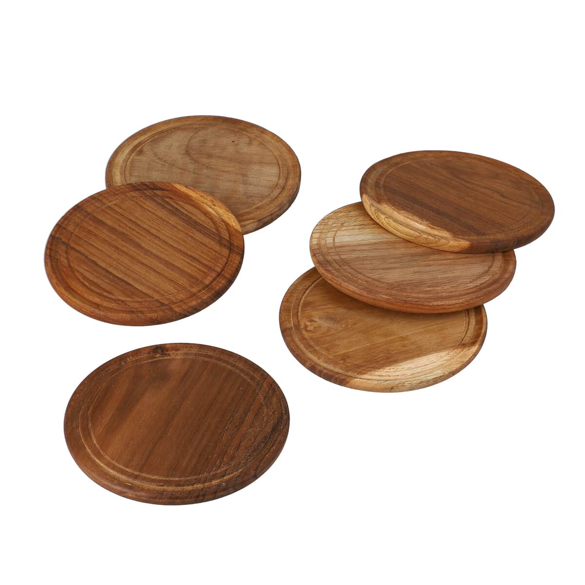 Set of 4 Handcrafted Teak Wood Coasters (3") with Hand Carved Stand (5"x5") image number 5