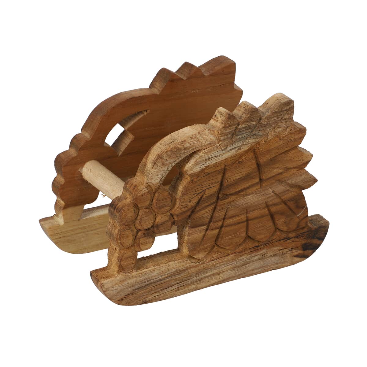 Set of 4 Handcrafted Teak Wood Coasters (3") with Hand Carved Stand (5"x5") image number 6