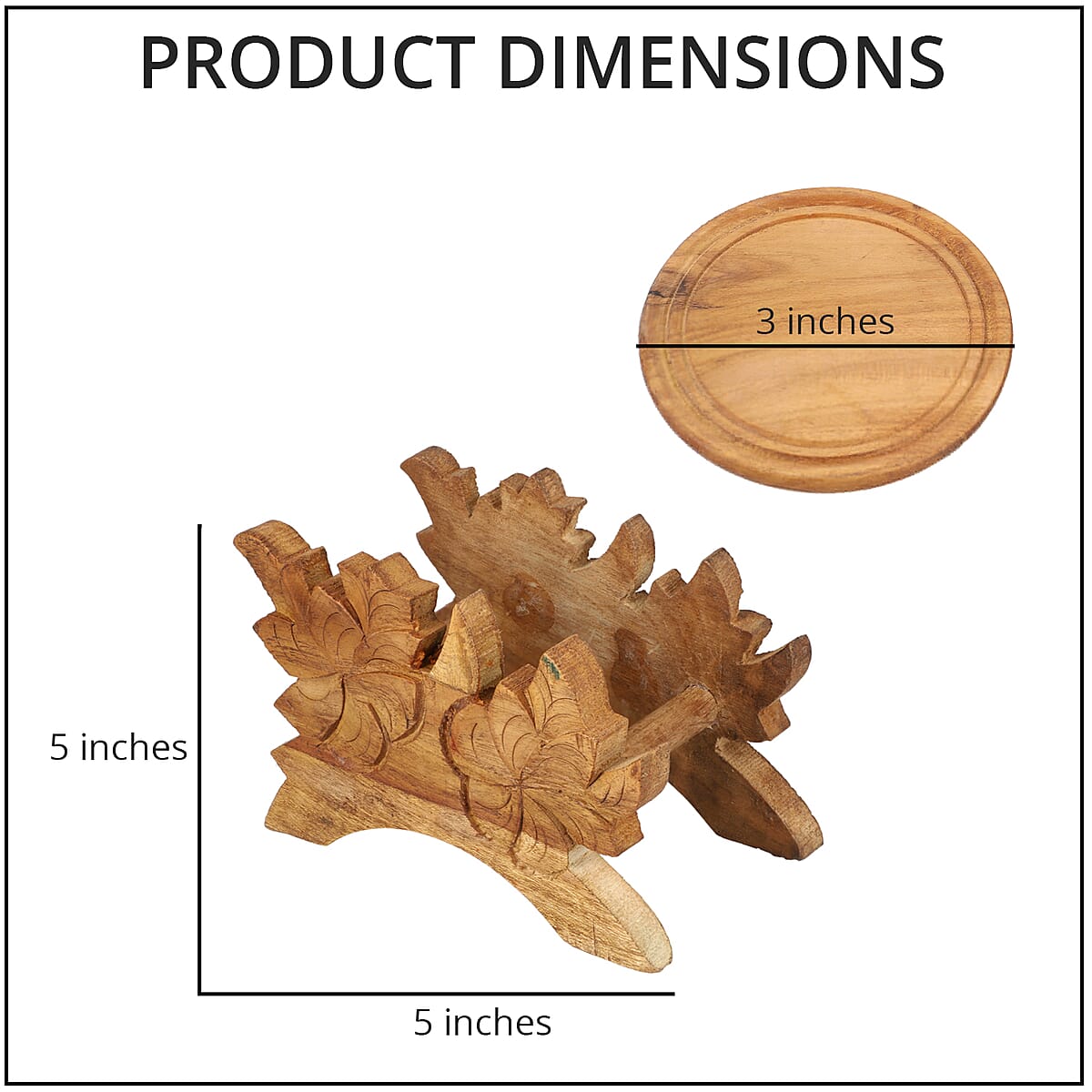 Set of 4 Handcrafted Teak Wooden Coasters  with Hand Carved Stand image number 3