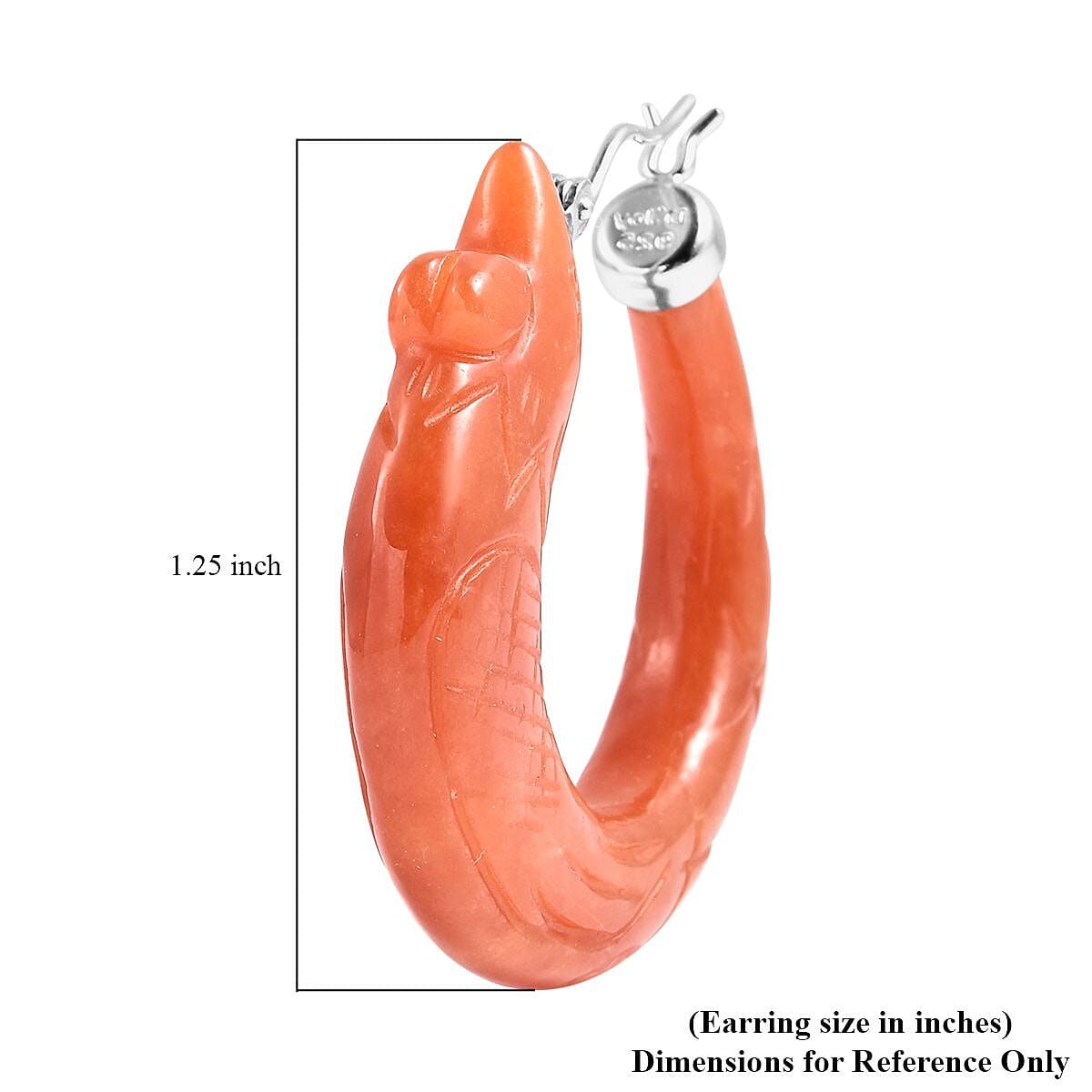 Red Jade (D) Carved Phoenix Hoop Earrings in Rhodium Over Sterling Silver 85.50 ctw