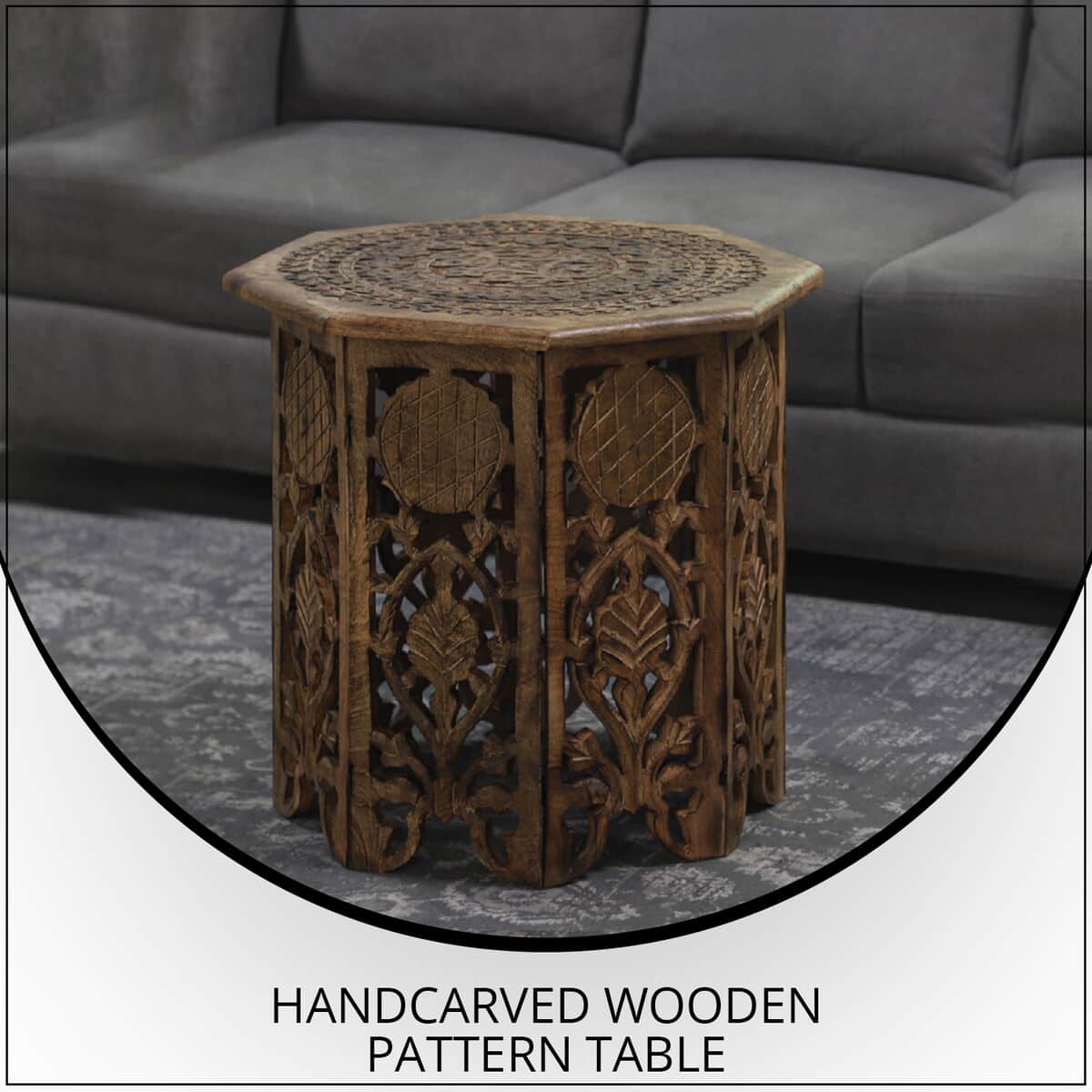 NAKKASHI Hand Carved Wooden Flower and Leaf Carving Pattern Table image number 1