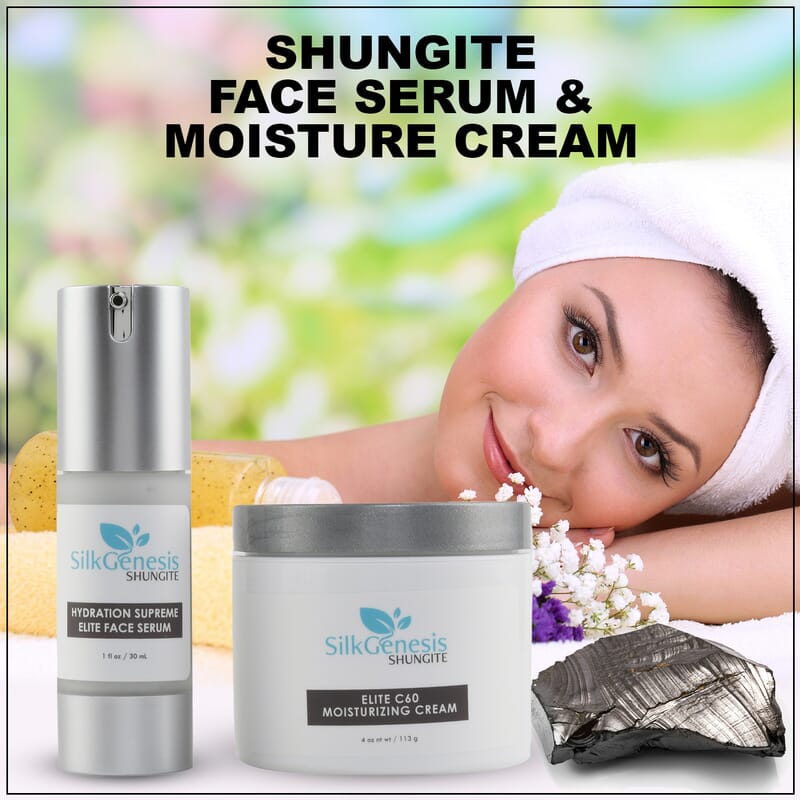 SILK GENESIS Shungite Face Serum 1oz & Moisturizing Cream 4oz Skincare Duo , Anti Aging Serum , Face Serum , Face Moisturizer , Moisturizer Cream , Skin Care Products