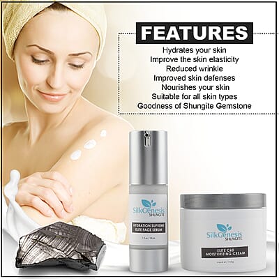 SILK GENESIS Shungite Face Serum 1oz & Moisturizing Cream 4oz Skincare Duo , Anti Aging Serum , Face Serum , Face Moisturizer , Moisturizer Cream , Skin Care Products