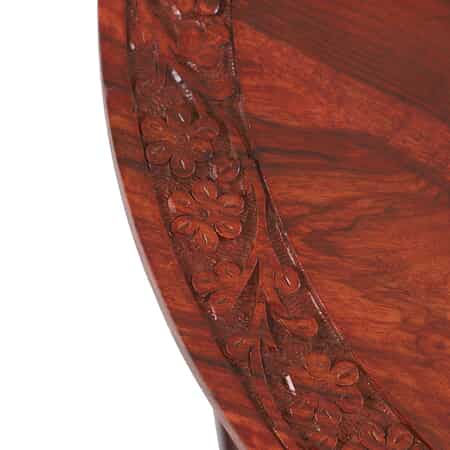 NAKKASHI Handcarved Wooden Table with Round Top Leaf & Jali Stand image number 5