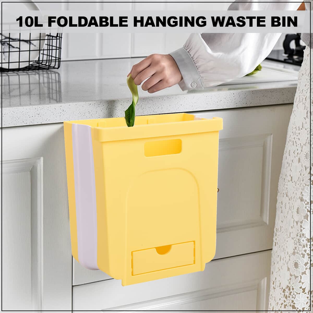 Yellow 10L Foldable Hanging Waste Bin image number 1