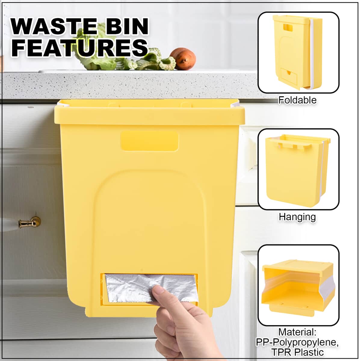 Yellow 10L Foldable Hanging Waste Bin image number 2