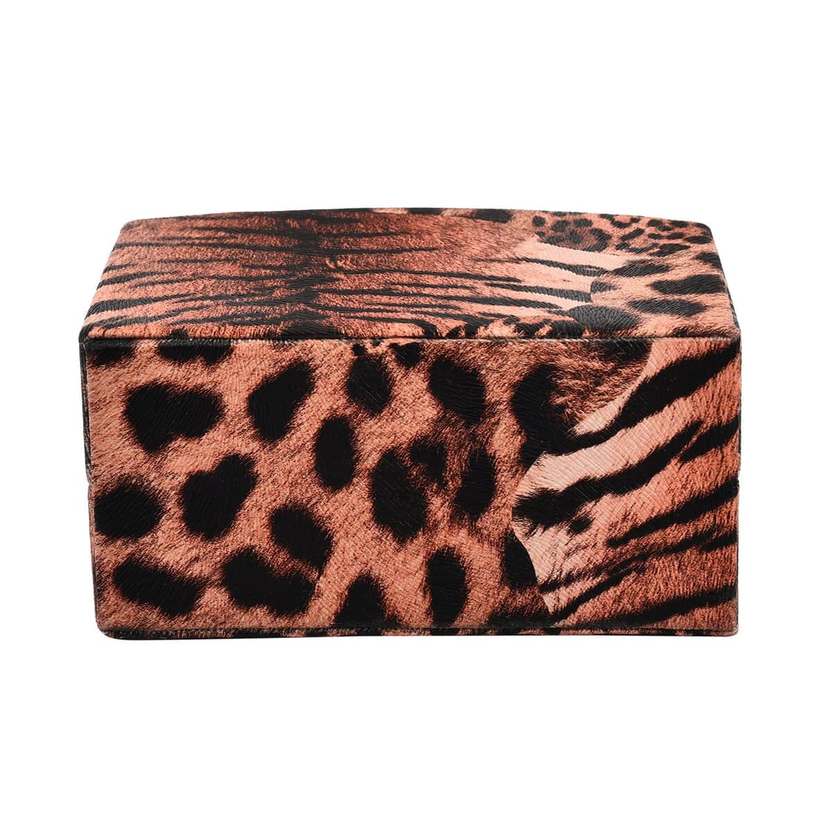 Brown Leopard Pattern Faux Leather Small Travel Jewelry Box with Button Clasp (4.6"x3.5"x2.4") image number 3