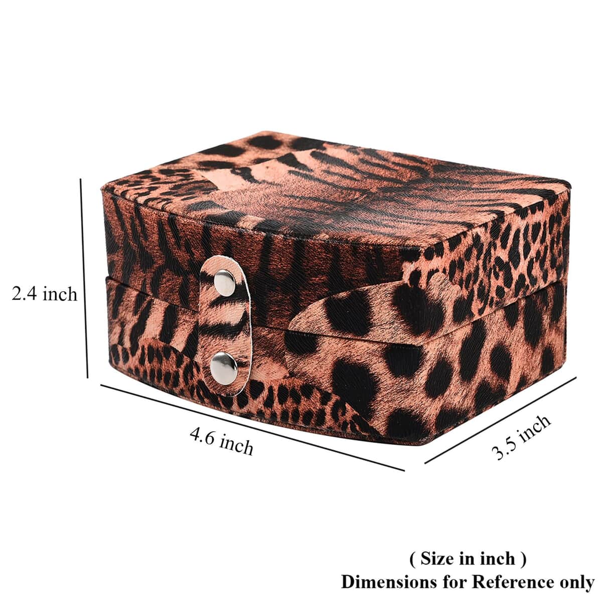 Brown Leopard Pattern Faux Leather Small Travel Jewelry Box with Button Clasp (4.6"x3.5"x2.4") image number 5